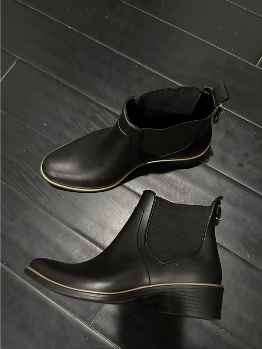 kate spade Black Chelsea Ankle Boots with Gold Trim